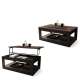 Sofabord LUSSO 112x60x45-71 cm - eik brun - svart matt - hylle - oppbevaringsplass