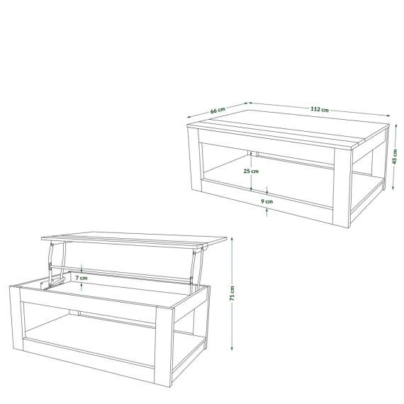 Sofabord LUSSO 112x60x45-71 cm - eik brun - svart matt - hylle - oppbevaringsplass