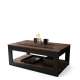 Sofabord LUSSO 112x60x45-71 cm - eik brun - svart matt - hylle - oppbevaringsplass