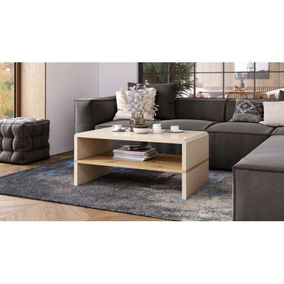 Sofabord ROCKY - 100x60 cm - beige høyglans - eik artisan