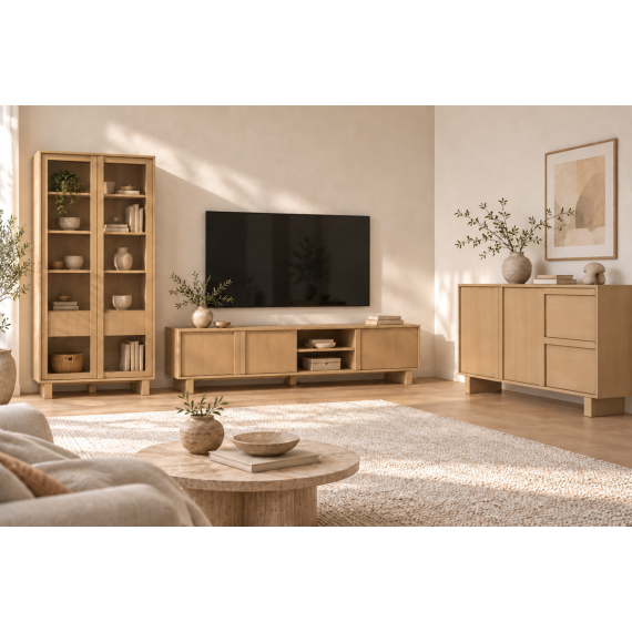 Tv-benk MODO 204x58 cm - eik arles - 3 dører - japandi