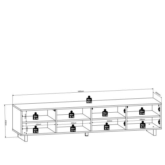 Tv-benk CALM 180x41 cm - eik lindberg - cashmere - 3 dører - japandi
