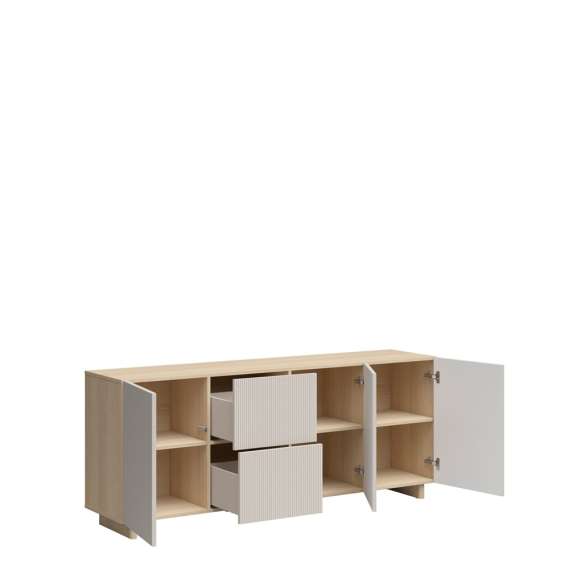 Skjenk CALM 180x74 cm - eik lindberg - cashmere - 3 dører - 2 skuffer - japandi