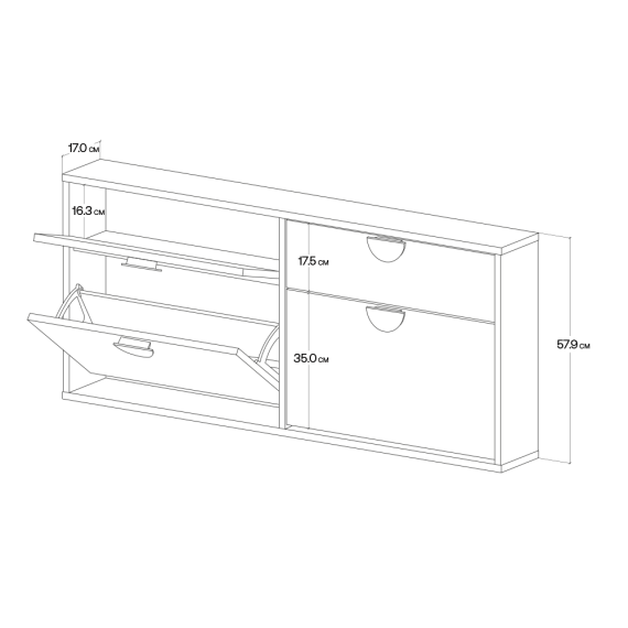 Skoskap Vang 80-130x58 cm - vegghengt - Velg bredde og farge selv!