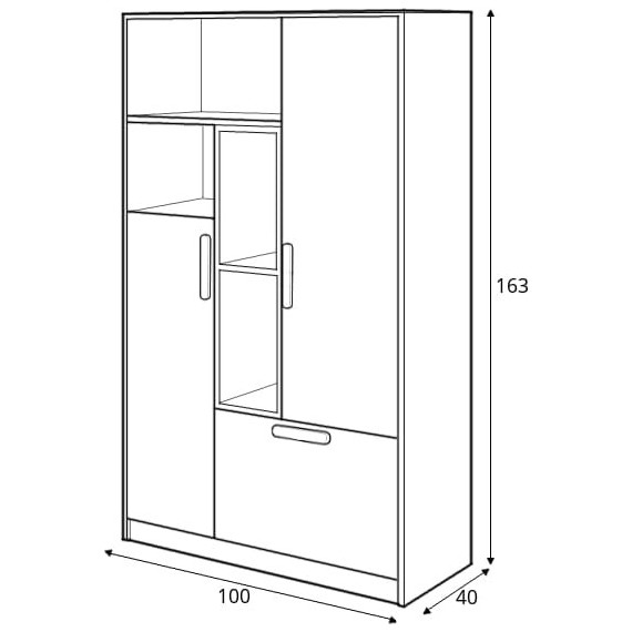 Skap Piko 100 x 163  cm - Grafitt - Grå - Hvit