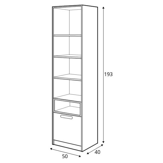 Reol - Bokhylle Piko 50  cm - Grafitt - Grå - Hvit - Eik