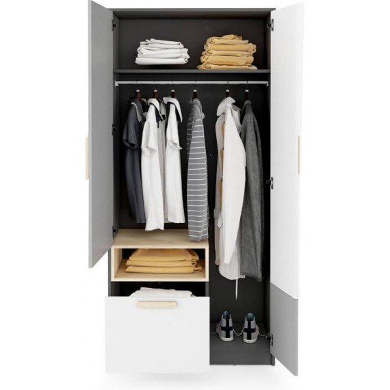 Garderobe Piko 90 cm - Grafitt - Grå - Hvit - Eik