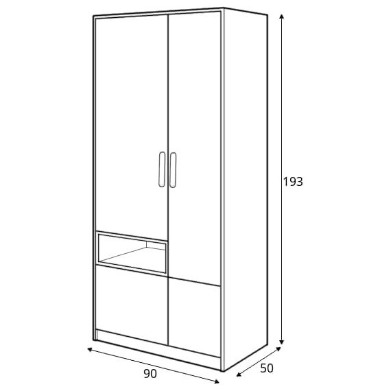 Garderobe Piko 90 cm - Grafitt - Grå - Hvit - Eik