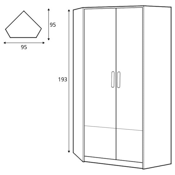 Hjørne garderobeskap Piko 95 cm - Grafitt - Grå