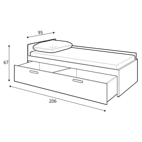 Barneseng Piko 95 cm - Grafitt - Grå - med oppbevaringsskuff