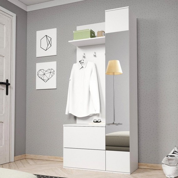 Garderobe - Skoskap Benny - Hvit Matt - Speil