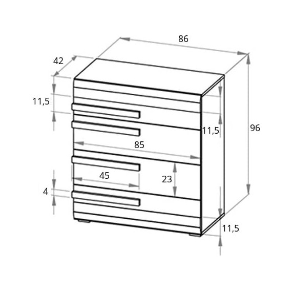 Kommode Blanco 86 cm - Hvit - Mørk Trelook