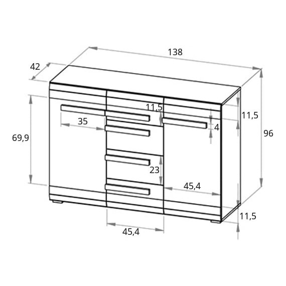 Kommode Blanco 138 cm - Hvit - Mørk Trelook