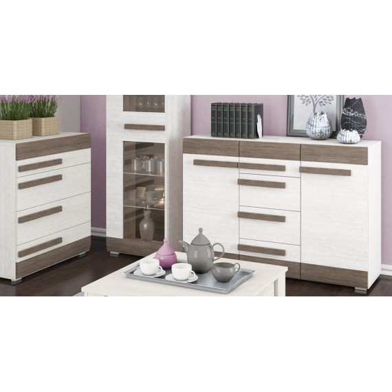 Kommode Blanco 138 cm - Hvit - Mørk Trelook