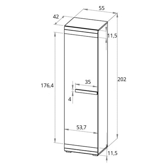 Skap Blanco 55 x 202 cm - Hvit Trelook