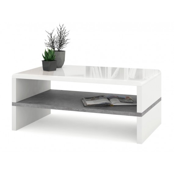 Sofabord Abilia 100x43 cm - Hvit Høyglans - Betong