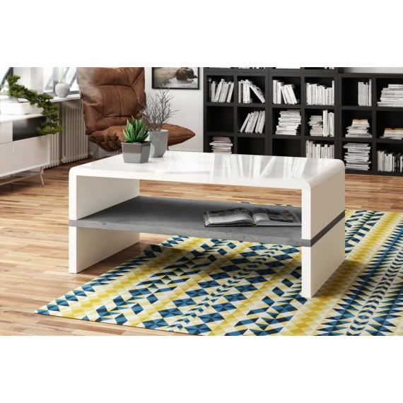 Sofabord Abilia 100x43 cm - Hvit Høyglans - Betong