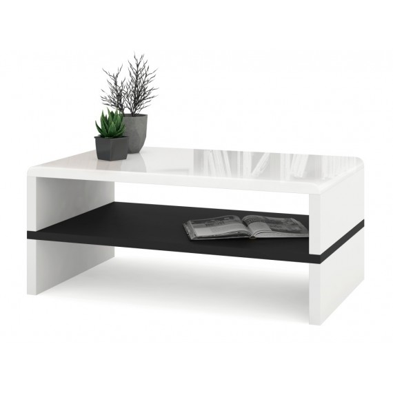 Sofabord Abilia 100x43 cm - Hvit Høyglans - Svart