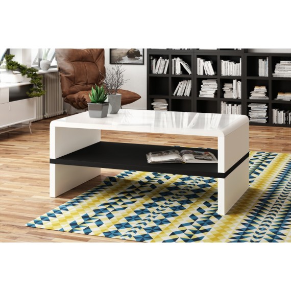 Sofabord Abilia 100x43 cm - Hvit Høyglans - Svart