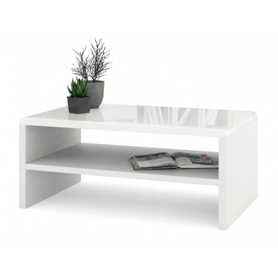 Sofabord Abilia 100x43 cm - Hvit Høyglans - Oppbevaringshylle