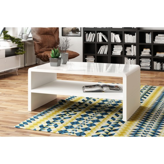 Sofabord Abilia 100x43 cm - Hvit Høyglans - Oppbevaringshylle