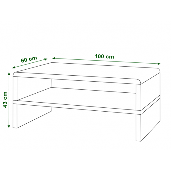 Sofabord Abilia 100x43 cm - Hvit Høyglans - Oppbevaringshylle