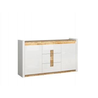 Skjenk Modea 172 cm - Hvit Høyglans - Trelook - Led lys