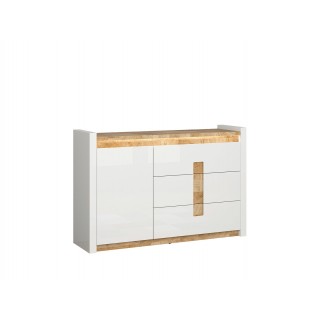 Skjenk 147 cm - Hvit Høyglans - Trelook - Led lys