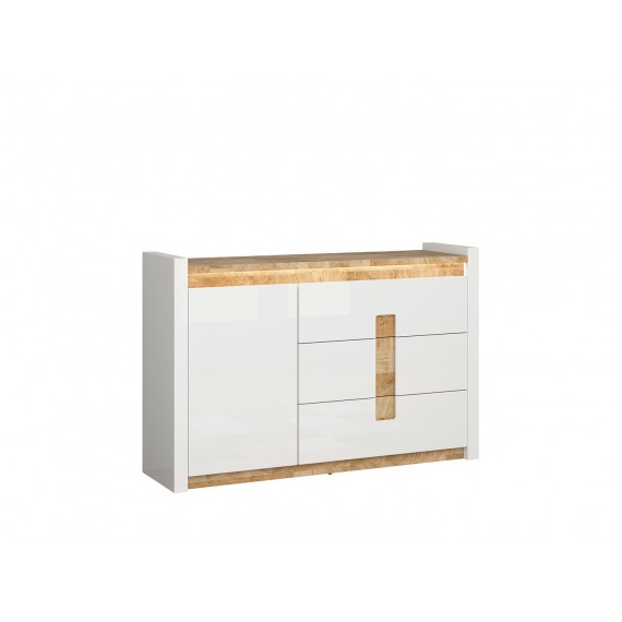 Skjenk 147 cm - Hvit Høyglans - Trelook - Led lys