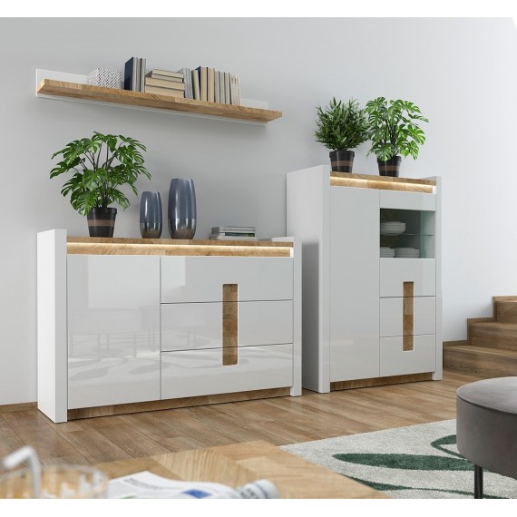 Vegghylle Modea 147 cm - Hvit Høyglans - Trelook