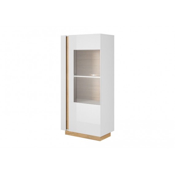 Vitrineskap Acron 72x154 cm - Hvit Høyglans - Trelook - Glassdører