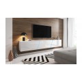TV-benk Solix 240 cm - Hvit høyglans -  Vegghengt - LED lys
