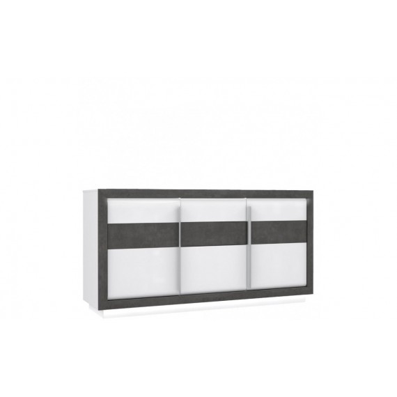 Skjenk Connie 193 x 98 cm - Hvit høyglans - Mørk betong