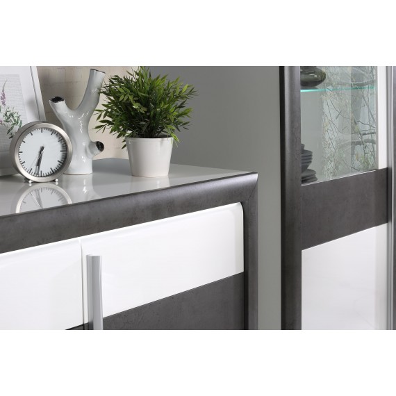 Skjenk Connie 193 x 98 cm - Hvit høyglans - Mørk betong