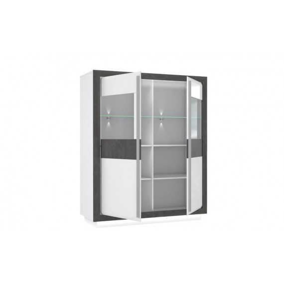 Highboard Connie 133 x 162 cm - Hvit høyglans - Mørk betong