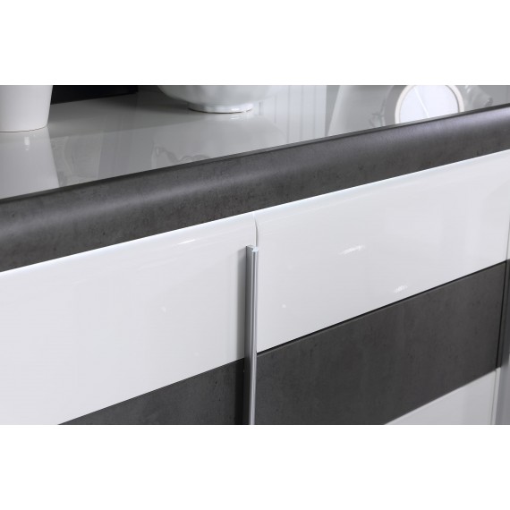 Highboard Connie 133 x 162 cm - Hvit høyglans - Mørk betong