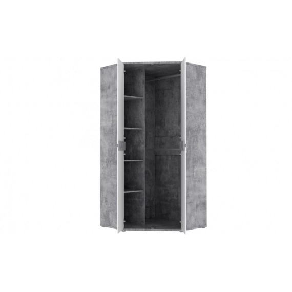 Hjørnegarderobe Orion 92 cm - Hvit høyglans - Grå Betong