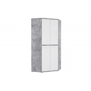 Hjørnegarderobe Orion 92 cm - Hvit høyglans - Grå Betong