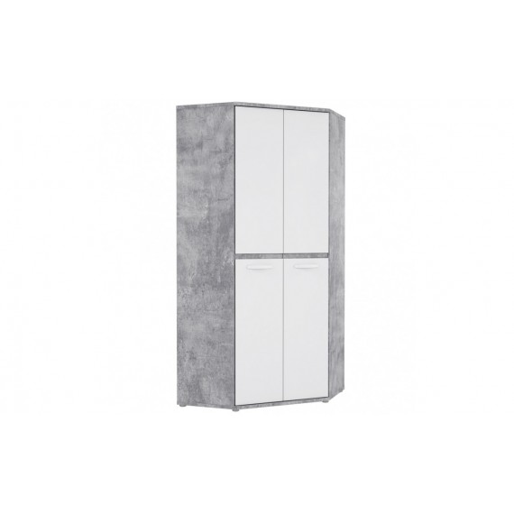 Hjørnegarderobe Orion 92 cm - Hvit høyglans - Grå Betong