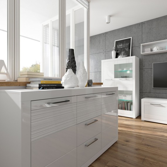 TV-benk Hoyer 151 cm - Hvit høyglans