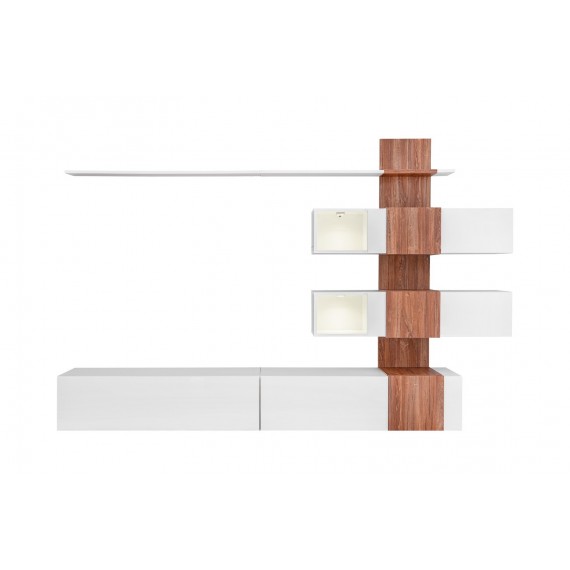 Seksjon Sora 250 cm - Hvit høyglans - Eikelook