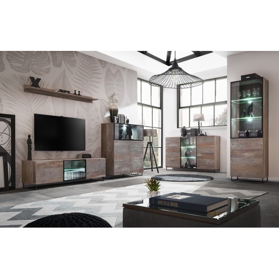 Vitrineskap Canion 100 cm - Gammel look - Svart