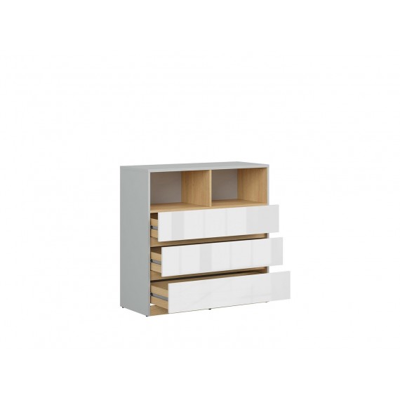 Kommode Nano 90 x 91 cm - Grå - Hvit høyglans