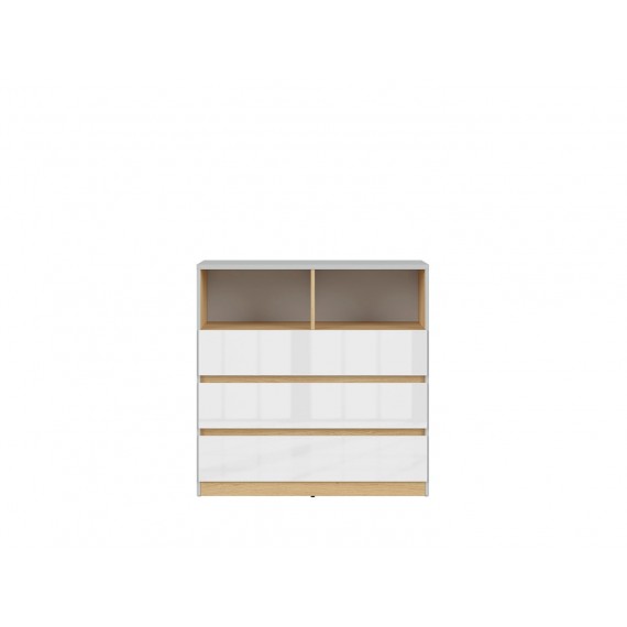 Kommode Nano 90 x 91 cm - Grå - Hvit høyglans