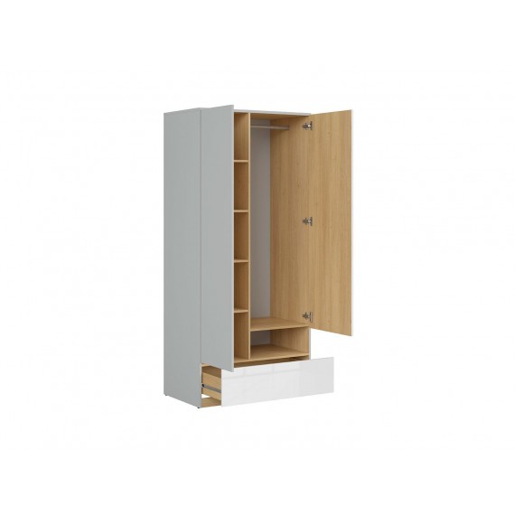 Garderobe Nano 90 cm - Grå - Hvit høyglans