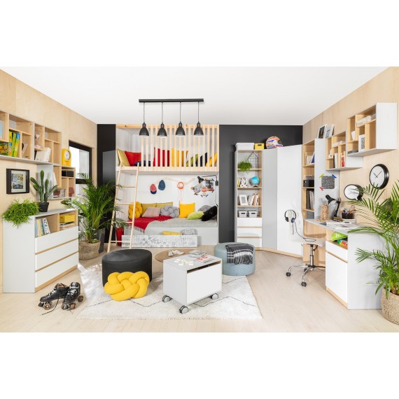 Garderobe Nano 90 cm - Grå - Hvit høyglans