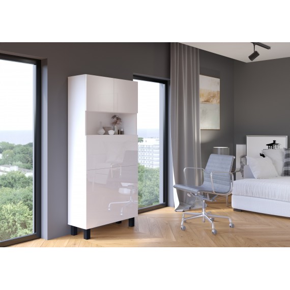Skap med skrivebord Homla 80 cm - Hvit høyglans - Sammenleggbart