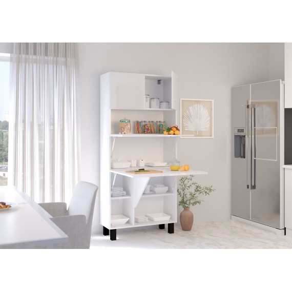 Skap med skrivebord Homla 80 cm - Hvit høyglans - Sammenleggbart