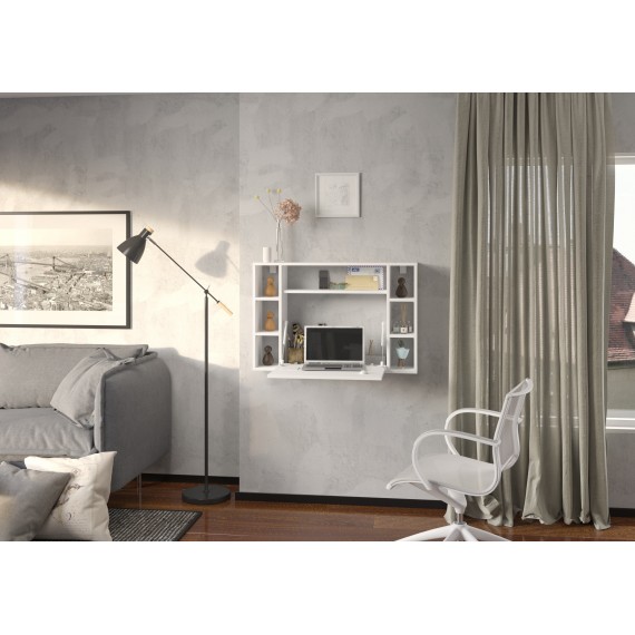 Skrivebord Musho 94 cm - Hvit matt - Vegghengt