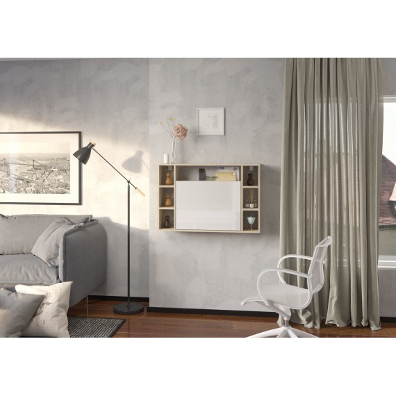 Skrivebord Musho 94 cm - Eikelook - Høyglans - Vegghengt